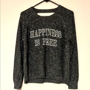 Brokedown. Gray Sweater with 'Happiness is Free' Design. NWOT. Size M.